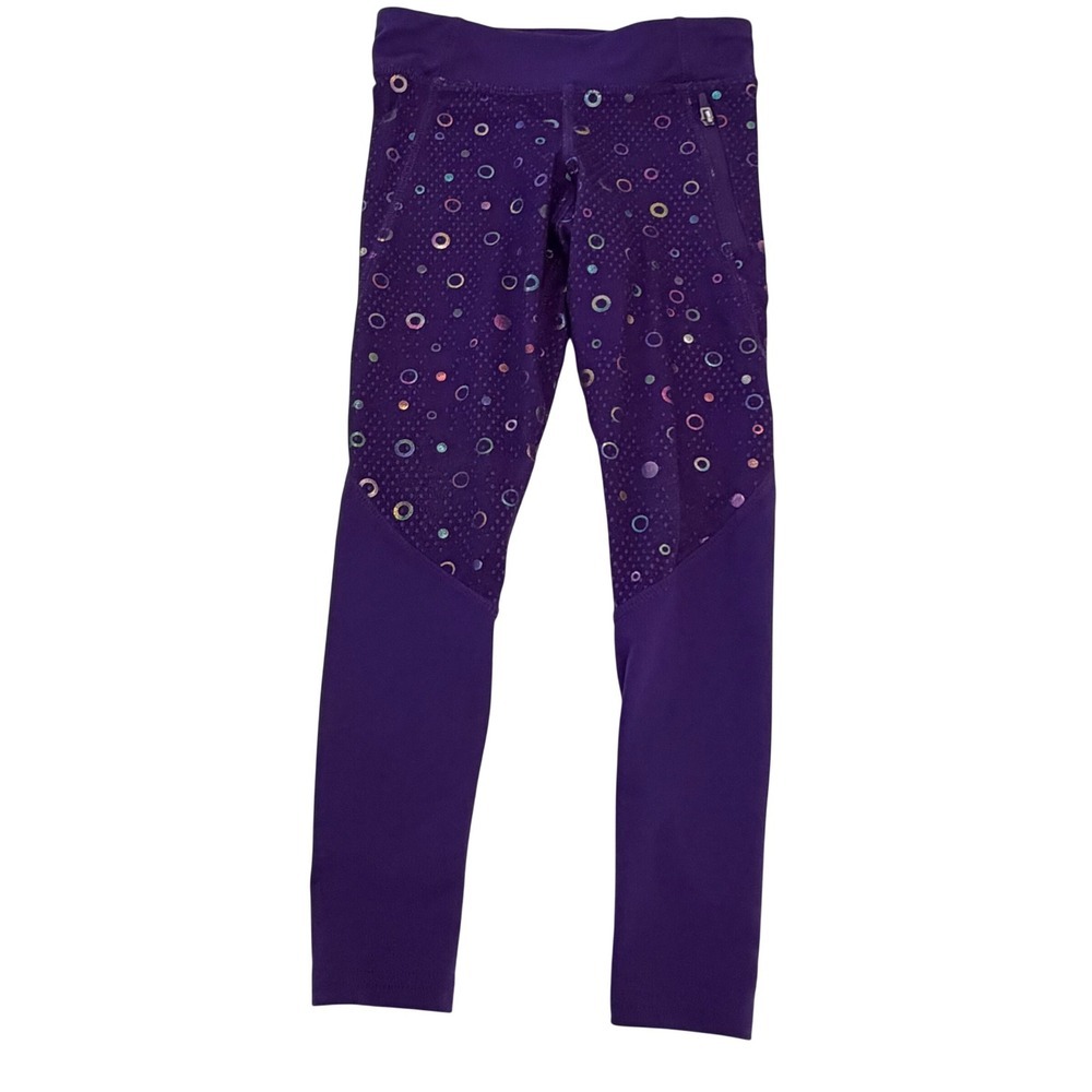 Champion Duo Dry Girls Purple Holographic Foil Circle Leggings XS 4-5 Activewear